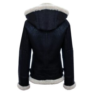 Women Black Hooded Shearling Jacket