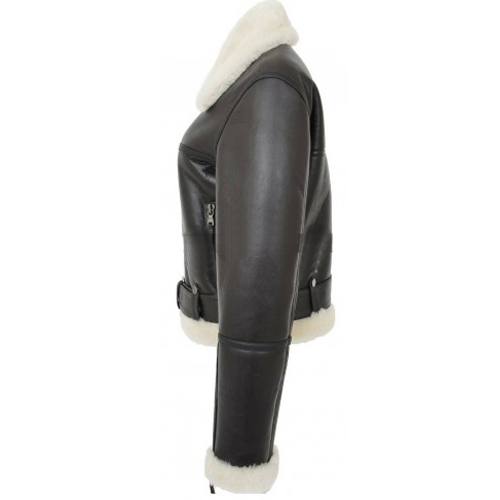 Women Fur Shearling Leather Brown Jacket