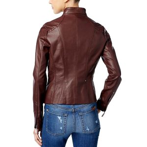 Women Traditional Slim Fit Leather Jacket Back