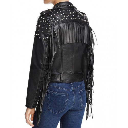 Women Western Style Studded Black Motorcycle Leather Jacket