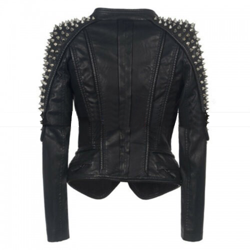 Women Zara Style Motorcycle Black Studded Jacket