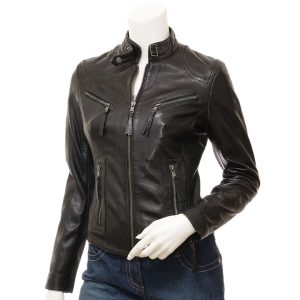 Womens Black Leather Biker Jacket