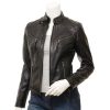 Womens Black Leather Biker Jacket Front