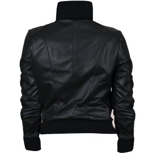 Womens Glossy Black Leather Lavish Bomber Jacket Back