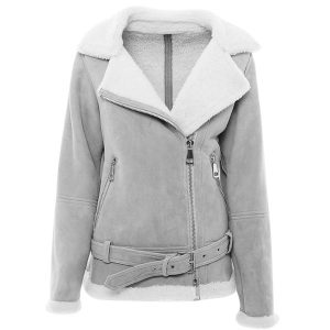 Womens Grey Suede Shearling Jacket