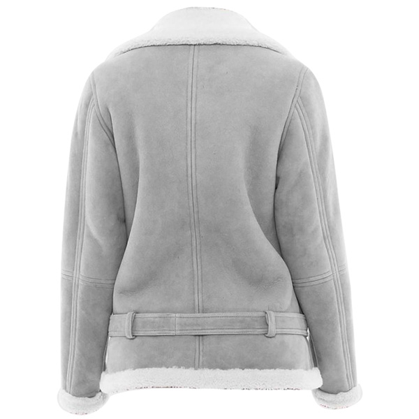 Womens Grey Suede Shearling Jacket Back