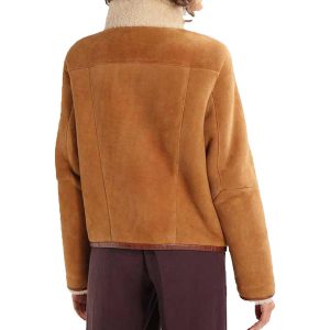 Womens Shearling Collar Brown Suede Leather Jacket Sale