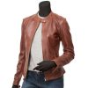 Womens Tan Leather Biker Jacket