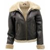 Womens Brown B3 WW2 Ginger Real Thick Sheepskin Leather Flying Jacket
