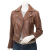 Womens Brown Leather Biker Jacket
