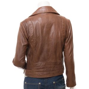 Womens Brown Leather Biker Jacket back