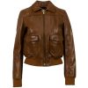 Womens Brown Leather With Design Bomber Jacket