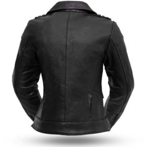 Womens Leather Motorcycle Jacket Black Back