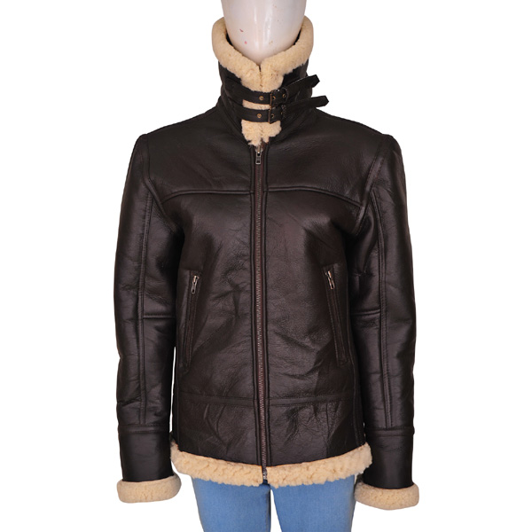 b3 bomber shearling aviator leather jacket for women