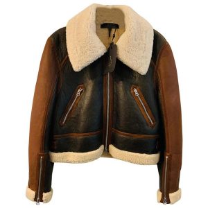 Brown Cropped Aviator Shearling Jacket