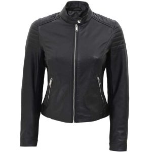 carrie black slim fit leather jacket