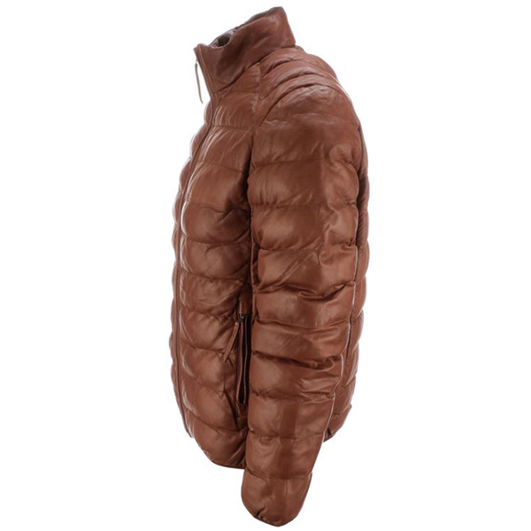 mens leather brown puffer jacket 2