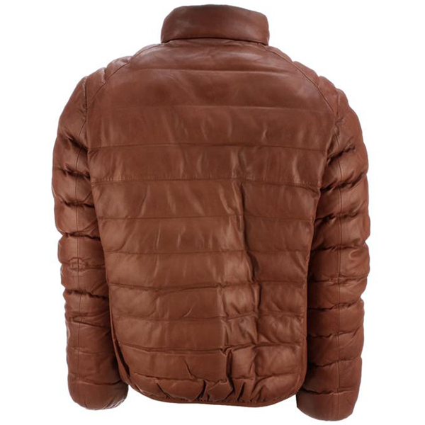 mens leather brown puffer jacket 3