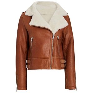 shearling lined leather aviator jacket brown