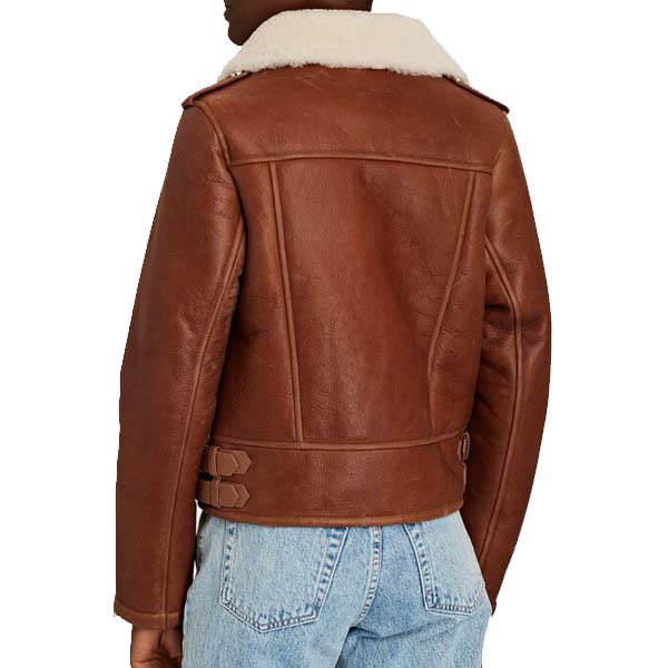 shearling lined leather aviator jacket brown back