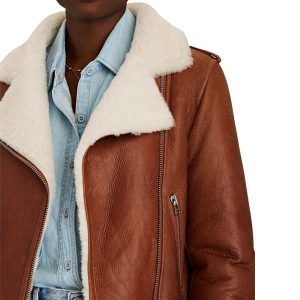 shearling lined leather aviator jacket brown zoom
