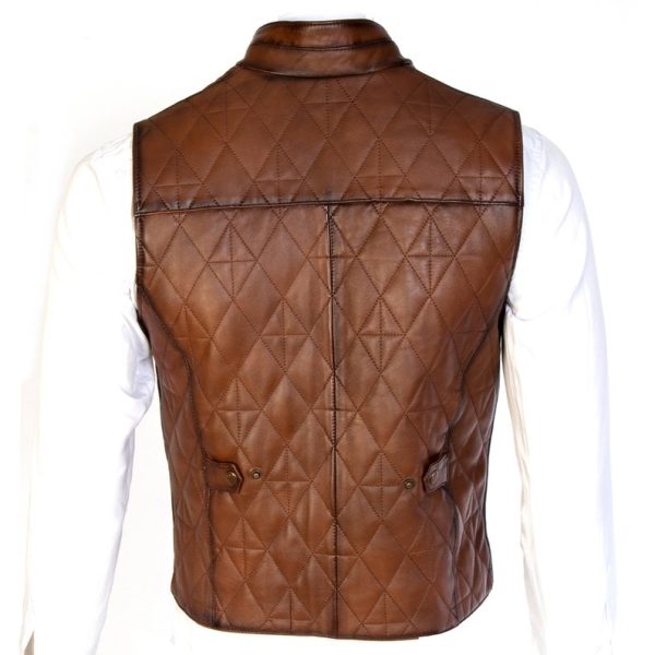 slim fit brown leather vest