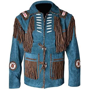 traditional mens fashion cowboy brown suede leather western jacket fringes bead 1