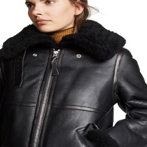 women black sheepskin leather jacket side