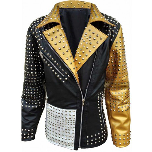 Women Gold Studded Brando Biker Jacket
