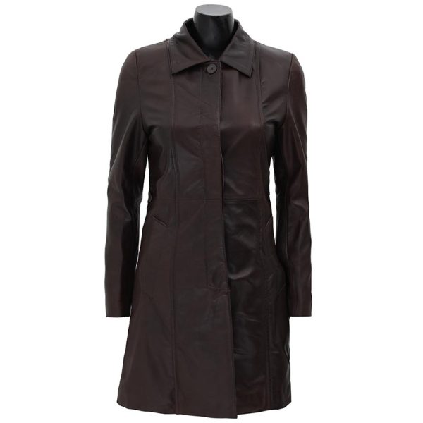 Hooded Womens Leather Dark Brown Faux Shearling Coat