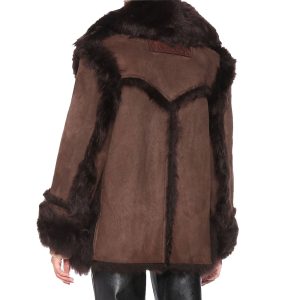 Womens Brown Shearling Leather Fur Coat back