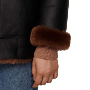 black leather shearling coat