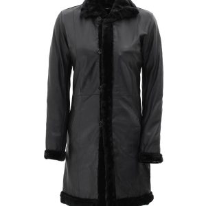 black shearling leather coat women