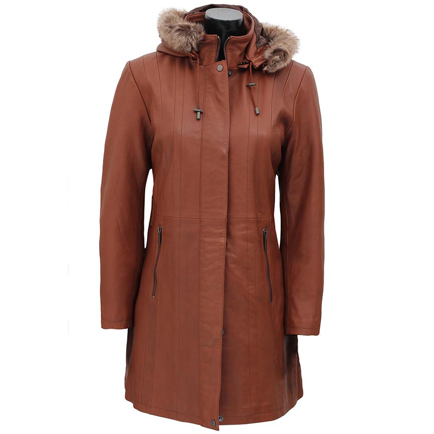 Womens Leather Long Brown Shearling Coat