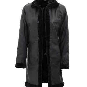 womens black leather shearling coat