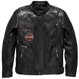 Harley Davidson Men embroidery Eagle Design Natural Leather Jacket Front