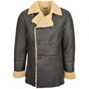 Mens Brown Double Breasted Sheepskin Coat