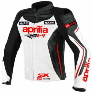 Aprilia White Motorcycle Leather Racing Jacket