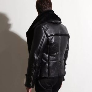 black b3 sheepskin bomber jacket for men back