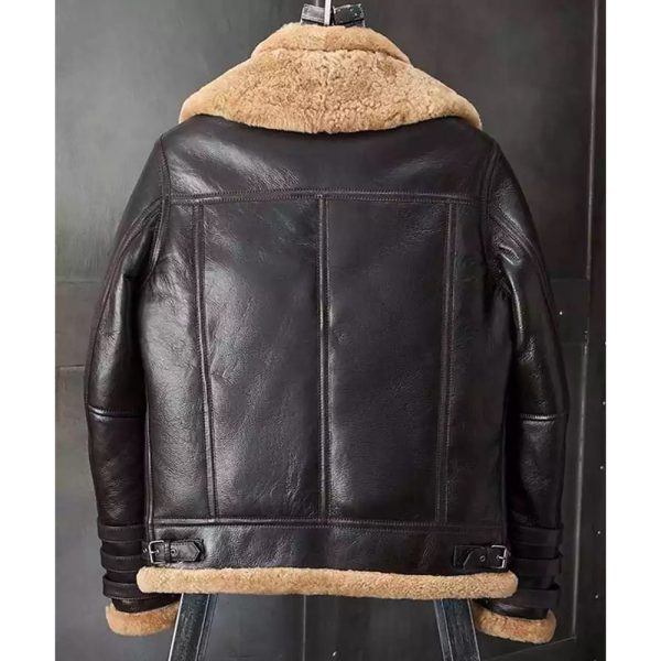brown b3 leather bomber jacket with fur for men back