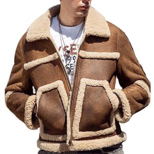 brown sheepskin aviator jacket