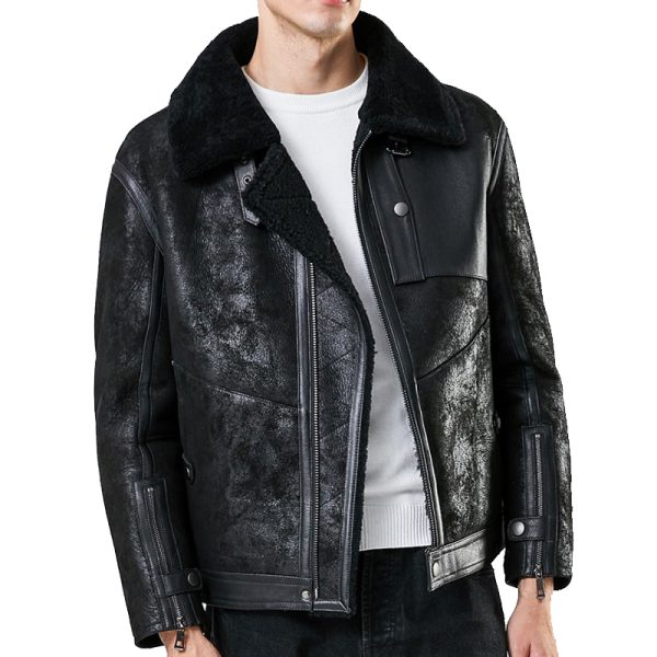 distressed sheepskin jacket for men