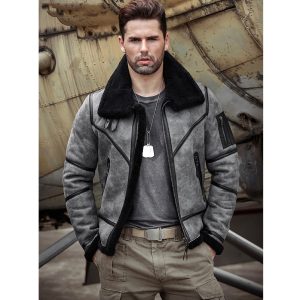 gray b3 shearling bomber jacket for men