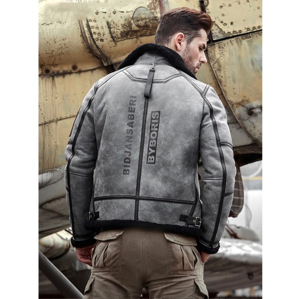 gray b3 shearling bomber jacket for men back