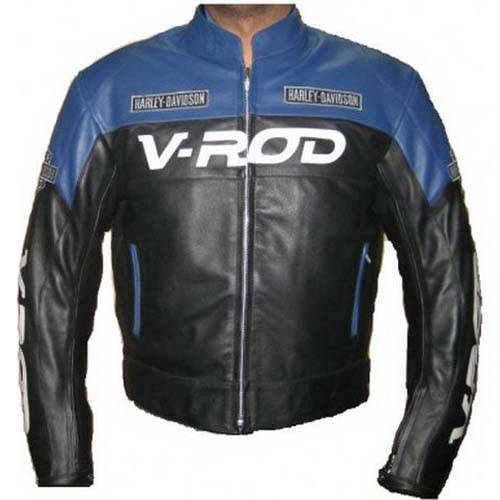Harley Davidson Blue Motorcycle Leather Jacket