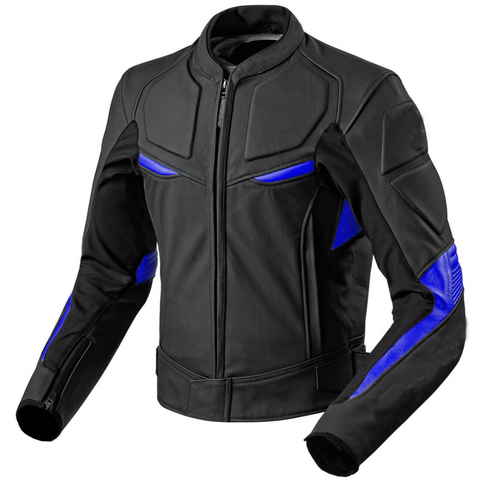 Men Motorcycle Blue And Black Leather Racing Jacket