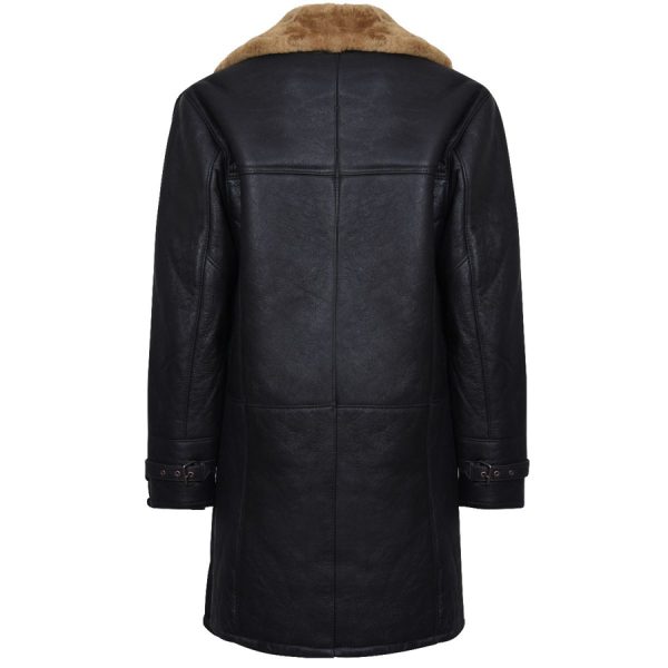 mens brown ginger warm shearling sheepskin leather long coat back