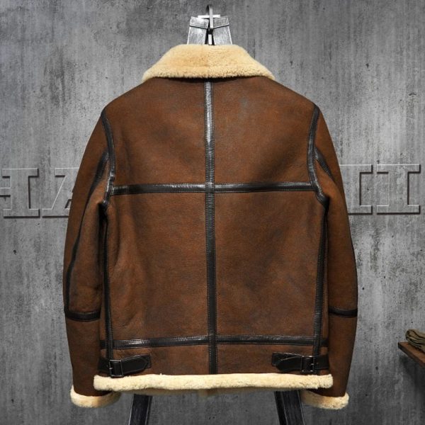 mens dark brown b3 shearling leather jacket back