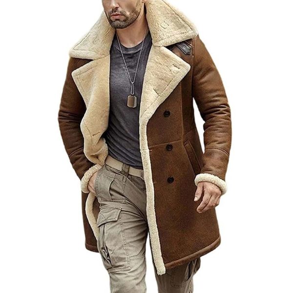 mens fur shearling brown leather coat