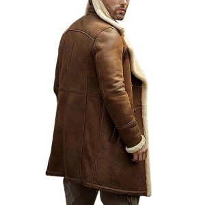mens fur shearling brown leather coat back
